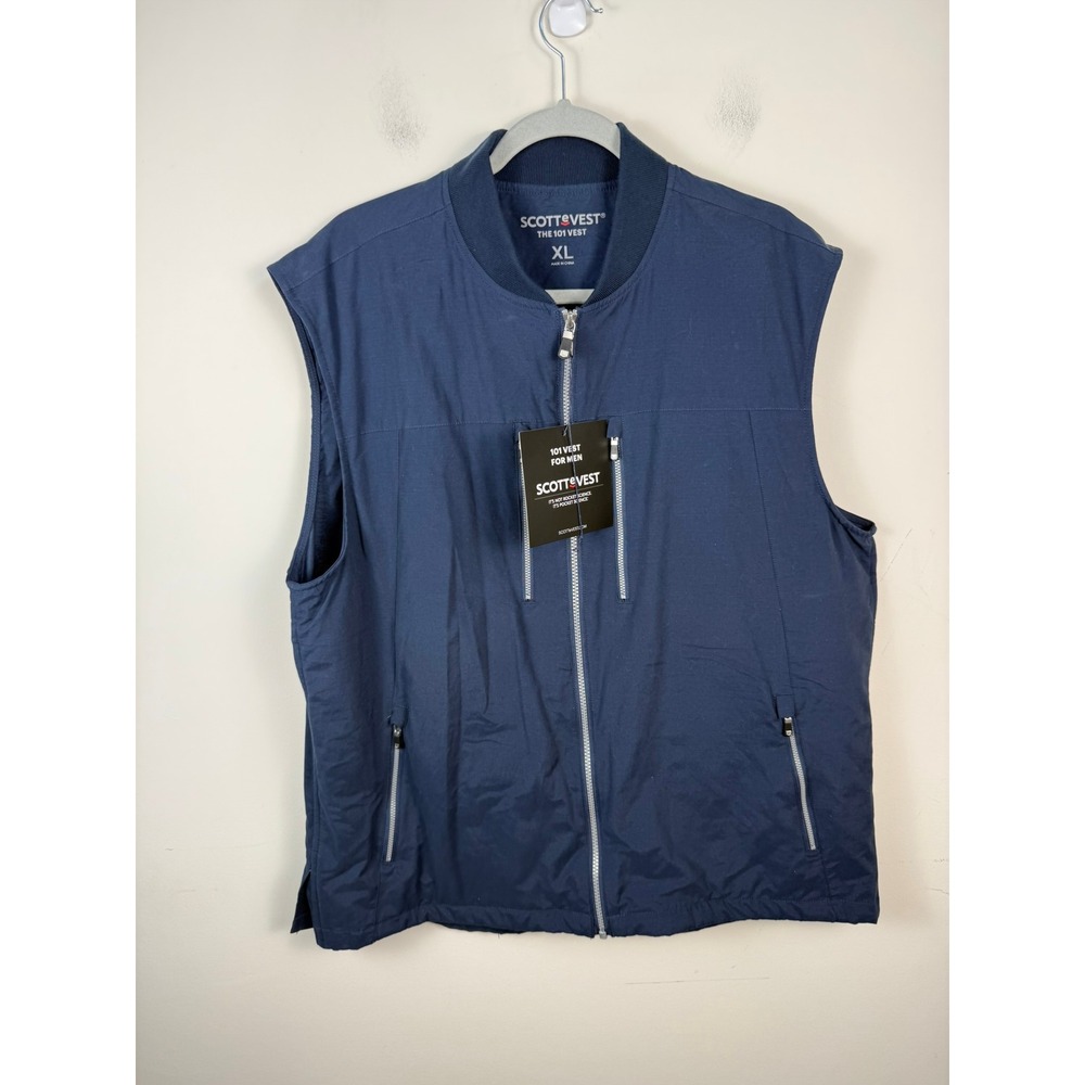 Scottevest The 101 Vest Men XL Navy Blue 9 Pocket Travel Utility Techwear NWT